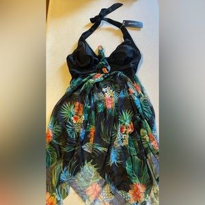 Aimage Women’s Floral Bathing Suit Dress Mesh Tankini Top Size S NWT